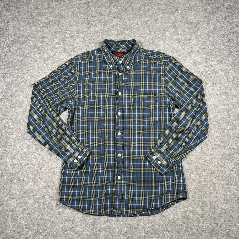Old Navy Shirt Mens M Blue Plaid Button Up Long Sleeve Casual Vintage Flannel